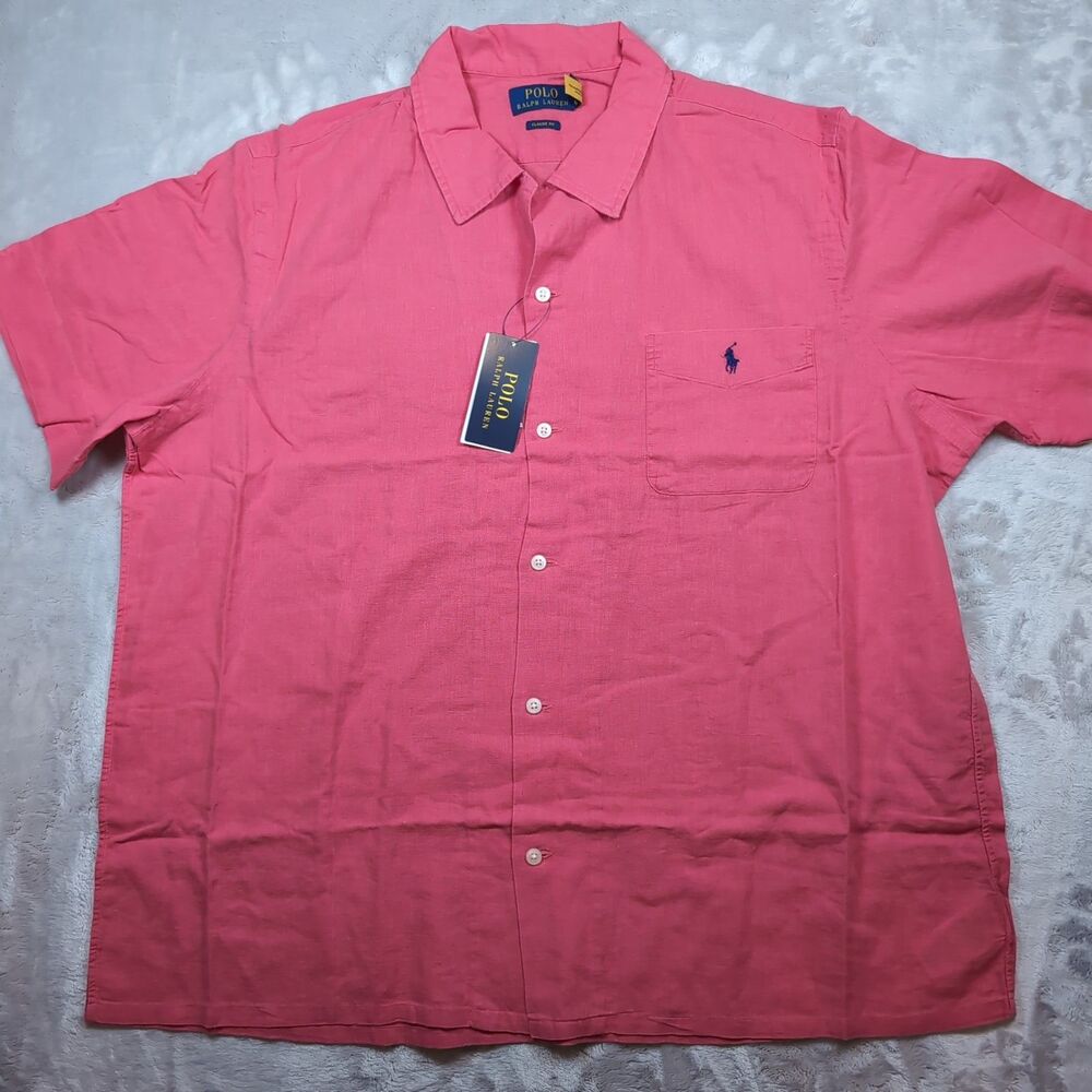 Polo Ralph Lauren Linen Blend Classic Fit Sport Shirt Mens XXL Red NWT NEW